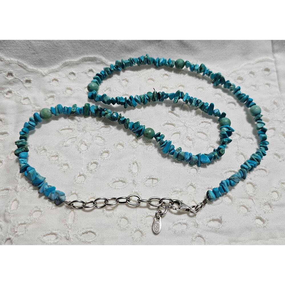 Vintage Sterling Silver Turquoise Chip Nugget Choker Necklace 925 Southwestern